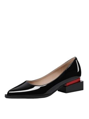 Lingxiaune Patent Leather Dress Shoes Chunky Heel Pumps